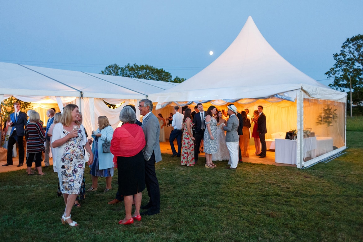 a beautiful summers evening outside the wedding marquee